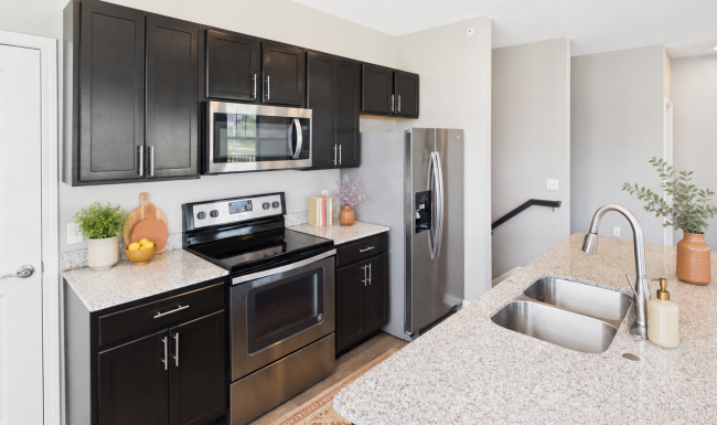 Modern style kitchen with decore on the countertop