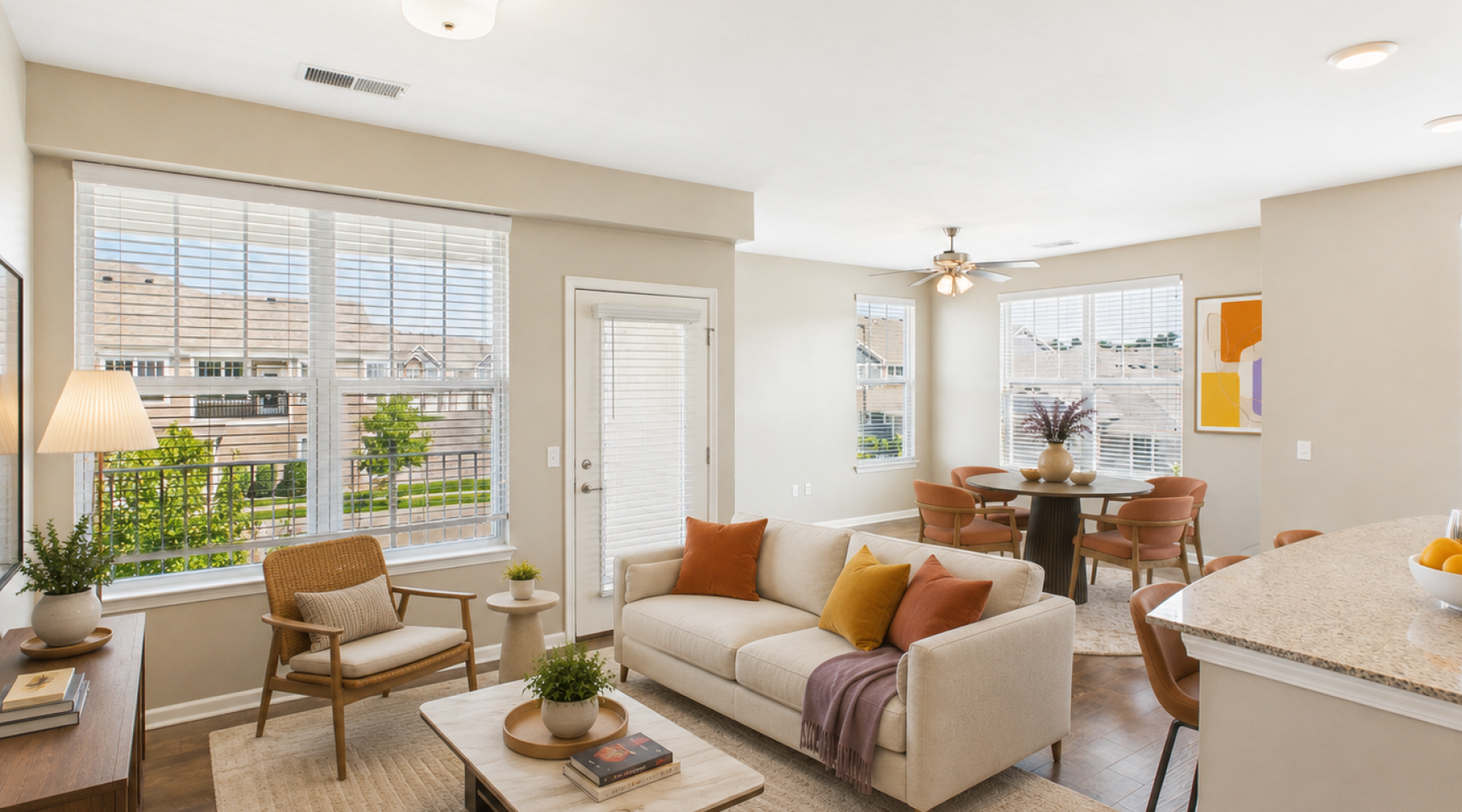 Livingroom space big windows and decore